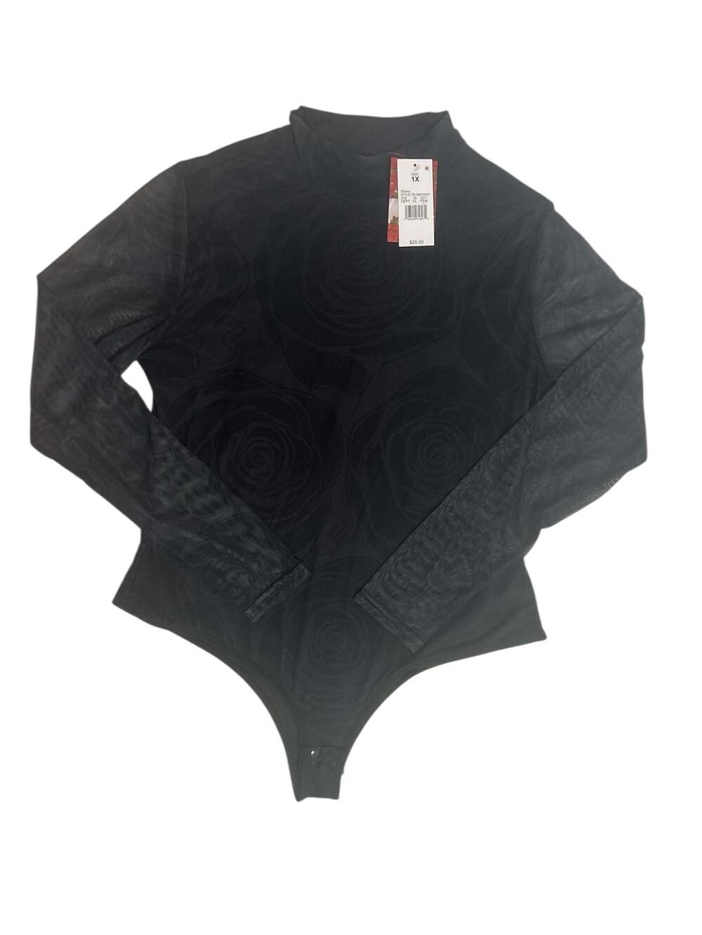 Selena Quintanilla Official Ebony Black Rose Mesh Mock Neck Bodysuit Size 1X